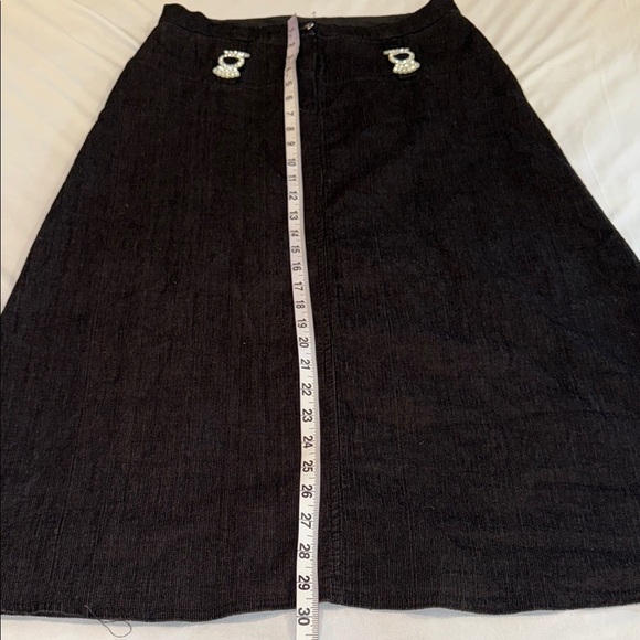 Long Skirt Black Midi A-Line Corduroy Rhinestones on Beltloops Women's Size 3 - Picture 5 of 7